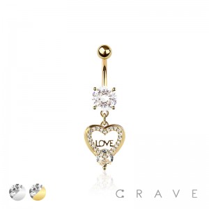 316L SURGICAL STEEL MULTI CZ LOVE LETTER ROUND CZ DANGLE CZ BELLY BUTTON NAVEL RING 